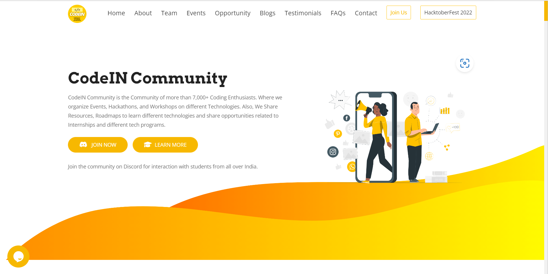 The original gold CodeIN Community homepage, preserved as part of our history